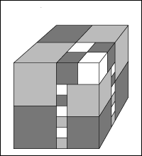 Zerlegung eines W&uuml;rfels in 54 Teilw&uuml;rfel